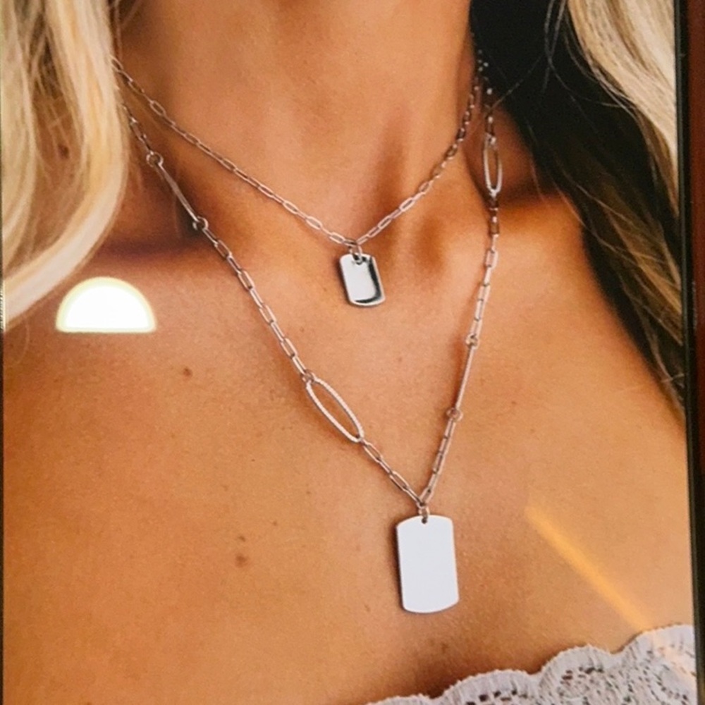 Silver Double Layered Necklace with Pendant Set New